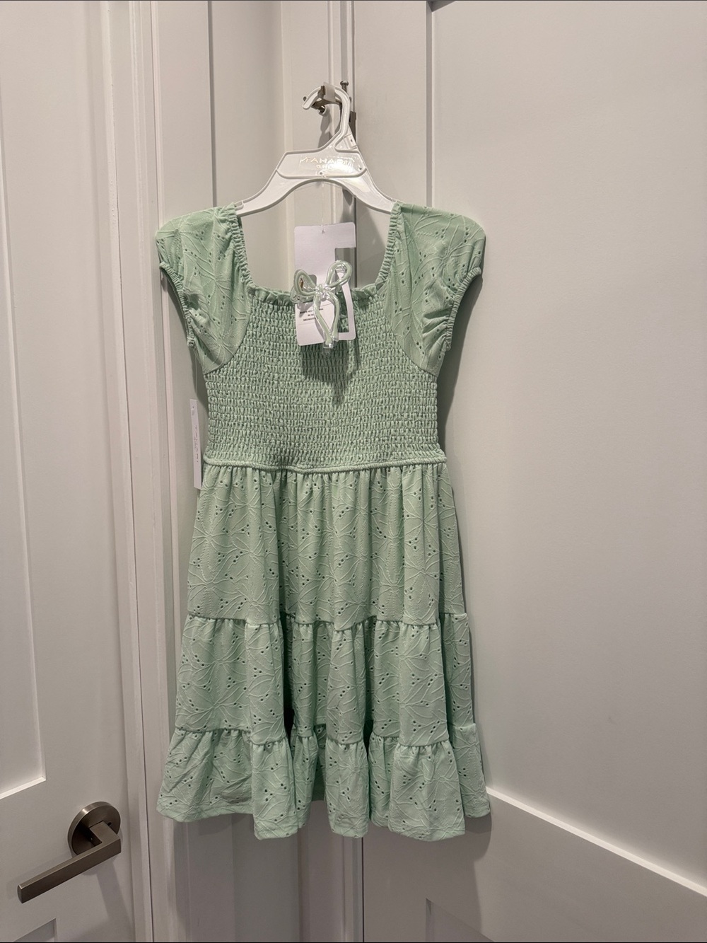 Tahari Light Green Eyelet Smocked Tiered Dress for Girls